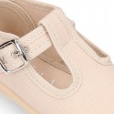 Cotton Canvas Pepito or T-strap shoes with buckle fastening for little kids.