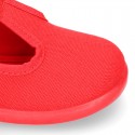 Cotton Canvas Pepito or T-strap shoes with buckle fastening for little kids.
