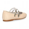 Double buckle design Girl combined leather Mary Jane shoes.