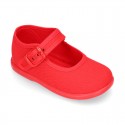 Cotton Canvas Merceditas or little Mary Jane shoes with buckle fastening for little girls.