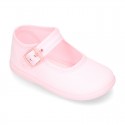 Cotton Canvas Merceditas or little Mary Jane shoes with buckle fastening for little girls.