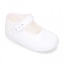 Cotton Canvas Merceditas or little Mary Jane shoes with buckle fastening for little girls.