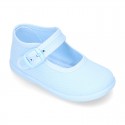 Cotton Canvas Merceditas or little Mary Jane shoes with buckle fastening for little girls.