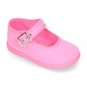 Cotton Canvas Merceditas or little Mary Jane shoes with buckle fastening for little girls.