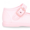 Cotton Canvas Merceditas or little Mary Jane shoes with buckle fastening for little girls.