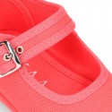 Cotton Canvas Merceditas or little Mary Jane shoes with buckle fastening for little girls.