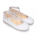 METAL canvas Mary Janes dancer style with crossed silk ribbons or buckle fastening.