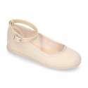 METAL canvas Mary Janes dancer style with crossed silk ribbons or buckle fastening.