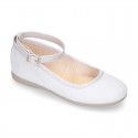 METAL canvas Mary Janes dancer style with crossed silk ribbons or buckle fastening.