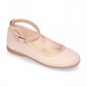 METAL canvas Mary Janes dancer style with crossed silk ribbons or buckle fastening.