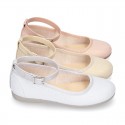 METAL canvas Mary Janes dancer style with crossed silk ribbons or buckle fastening.