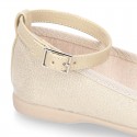 METAL canvas Mary Janes dancer style with crossed silk ribbons or buckle fastening.