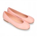 SOFT Nappa leather girl ballet flats with elastic band.