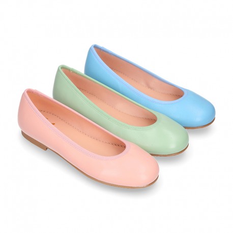SOFT Nappa leather girl ballet flats with elastic band.
