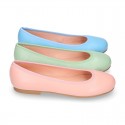 SOFT Nappa leather girl ballet flats with elastic band.