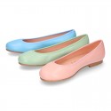 SOFT Nappa leather girl ballet flats with elastic band.