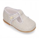 CEREMONY LINEN T-strap shoes for little kids.