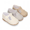 CEREMONY LINEN T-strap shoes for little kids.