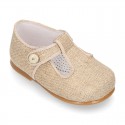 CEREMONY LINEN T-strap shoes for little kids.