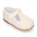 CEREMONY LINEN T-strap shoes for little kids.