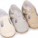 CEREMONY LINEN T-strap shoes for little kids.