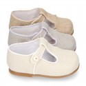 CEREMONY LINEN T-strap shoes for little kids.