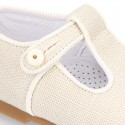 CEREMONY LINEN T-strap shoes for little kids.