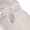 CEREMONY LINEN T-strap shoes for little kids.