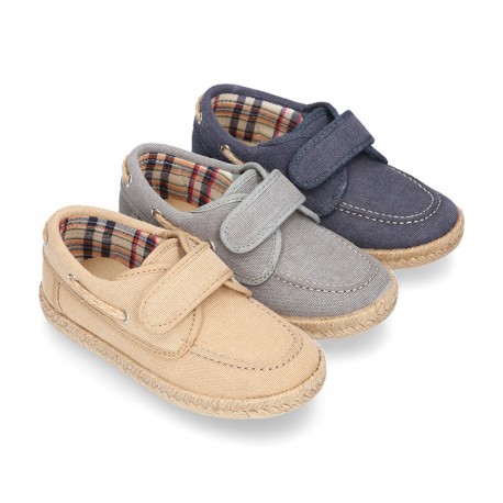 WASHED Cotton Canvas kids Boat shoes espadrille style laceless.