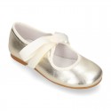 Girl Little Angel style ballet flat shoes in METAL Nappa leather.