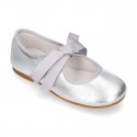 Girl Little Angel style ballet flat shoes in METAL Nappa leather.