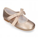 Girl Little Angel style ballet flat shoes in METAL Nappa leather.