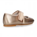 Girl Little Angel style ballet flat shoes in METAL Nappa leather.