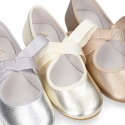 Girl Little Angel style ballet flat shoes in METAL Nappa leather.