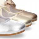 Girl Little Angel style ballet flat shoes in METAL Nappa leather.