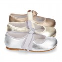 Girl Little Angel style ballet flat shoes in METAL Nappa leather.