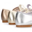 Girl Little Angel style ballet flat shoes in METAL Nappa leather.