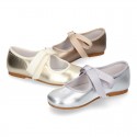 Girl Little Angel style ballet flat shoes in METAL Nappa leather.