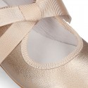 Girl Little Angel style ballet flat shoes in METAL Nappa leather.