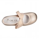 Girl Little Angel style ballet flat shoes in METAL Nappa leather.