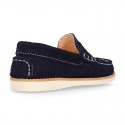 Classic kids suede leather Moccasin shoes with detail mask and spring summer soles.