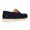 Classic toddler kids suede leather Moccasin shoes with detail mask and spring summer soles.