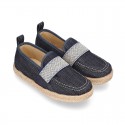 JEANS Cotton Canvas kids Moccasin shoes espadrille style with elastic band.