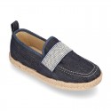 JEANS Cotton Canvas kids Moccasin shoes espadrille style with elastic band.