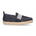 JEANS Cotton Canvas kids Moccasin shoes espadrille style with elastic band.