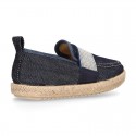 JEANS Cotton Canvas kids Moccasin shoes espadrille style with elastic band.