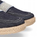 JEANS Cotton Canvas kids Moccasin shoes espadrille style with elastic band.