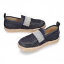 JEANS Cotton Canvas kids Moccasin shoes espadrille style with elastic band.