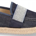 JEANS Cotton Canvas kids Moccasin shoes espadrille style with elastic band.