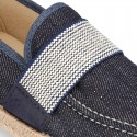 JEANS Cotton Canvas kids Moccasin shoes espadrille style with elastic band.